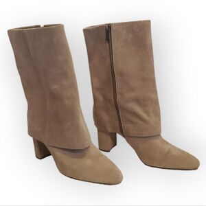 Vince Camuto Suede Fold Over Block Heel Boot In Tan Size 10M